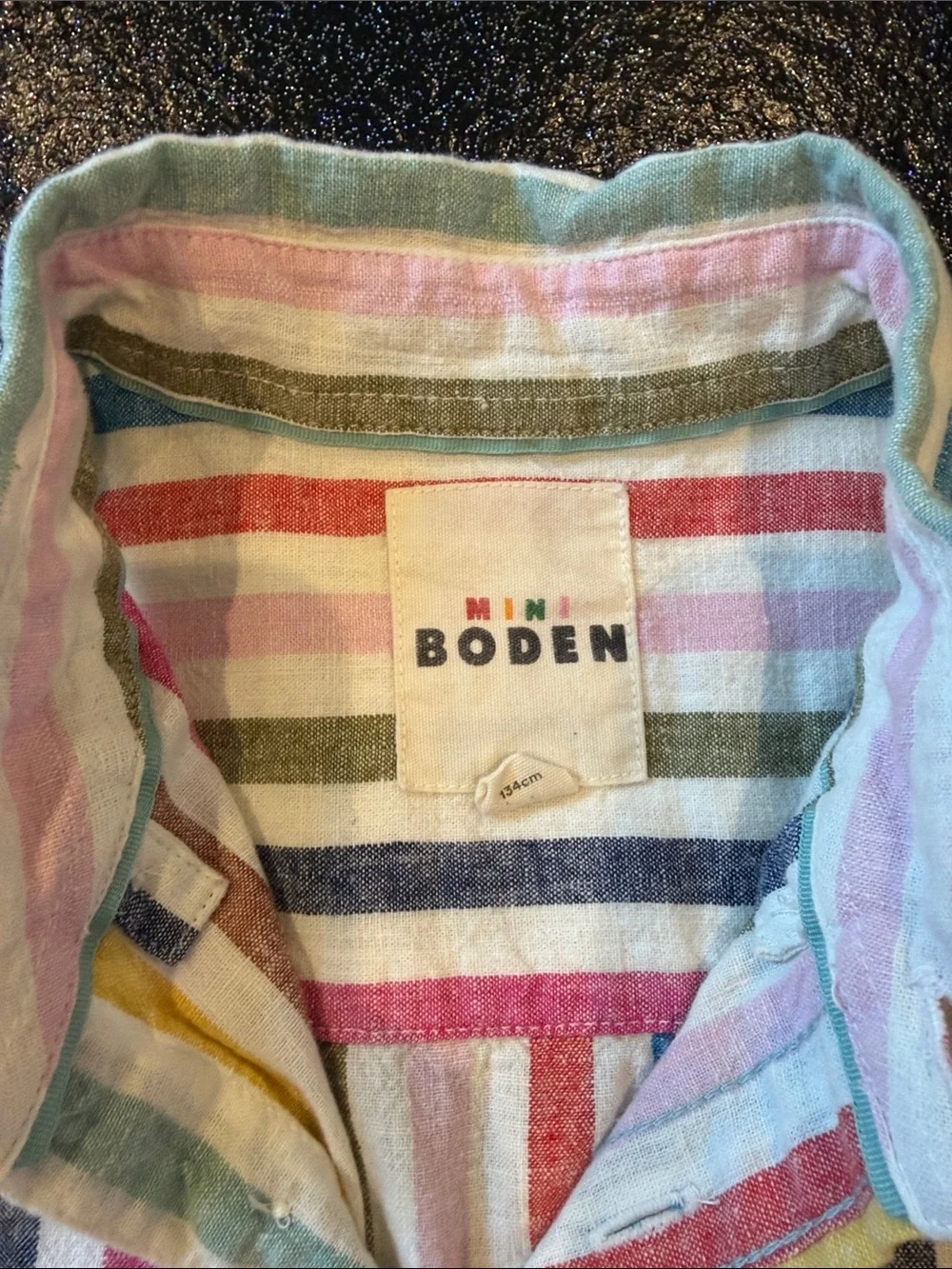 Mini Boden Multi-Color Stripe Short-Sleeve Shirt, Size 8-9